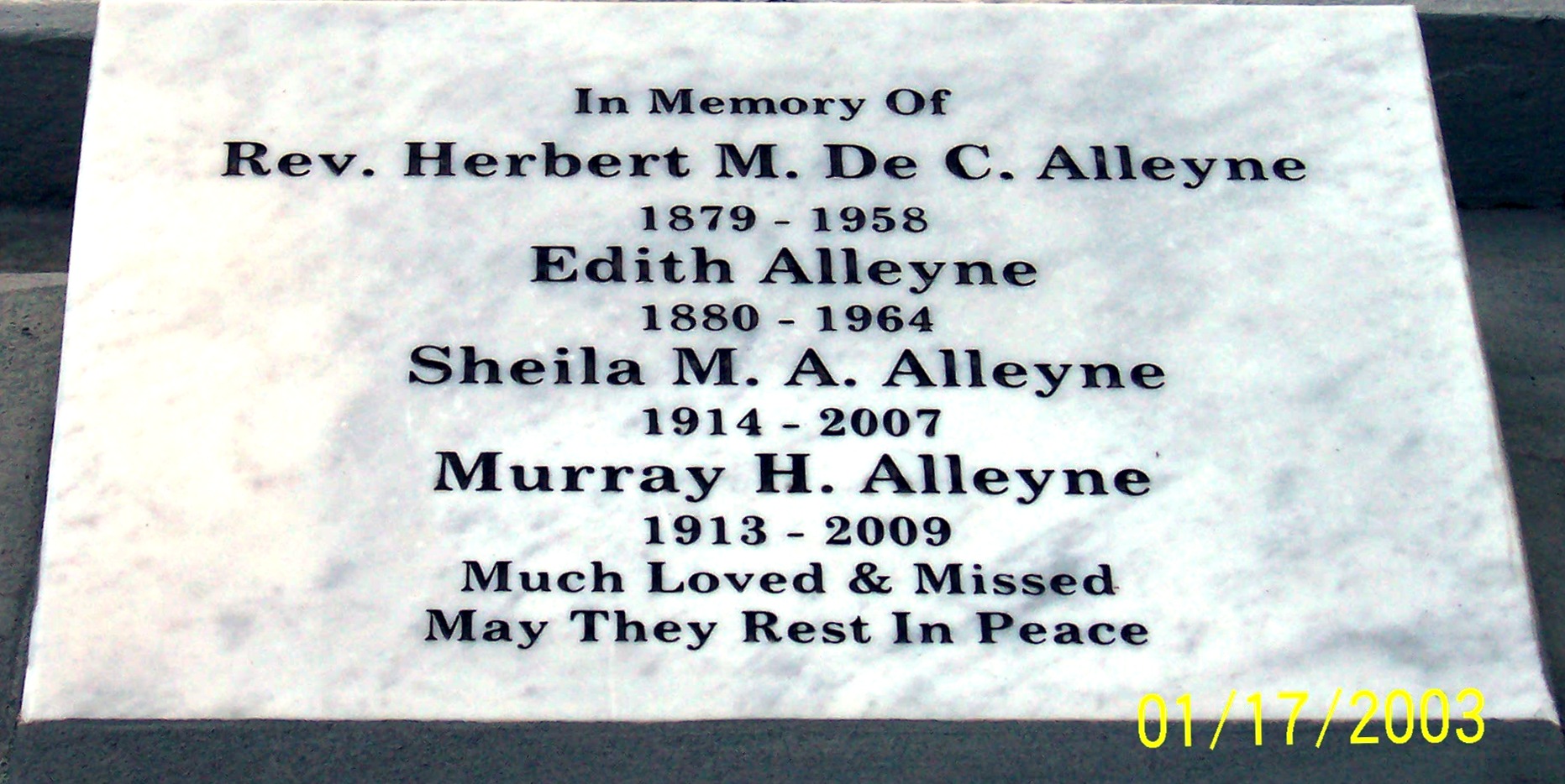 Rev. Herbert Milton D. Alleyne grave